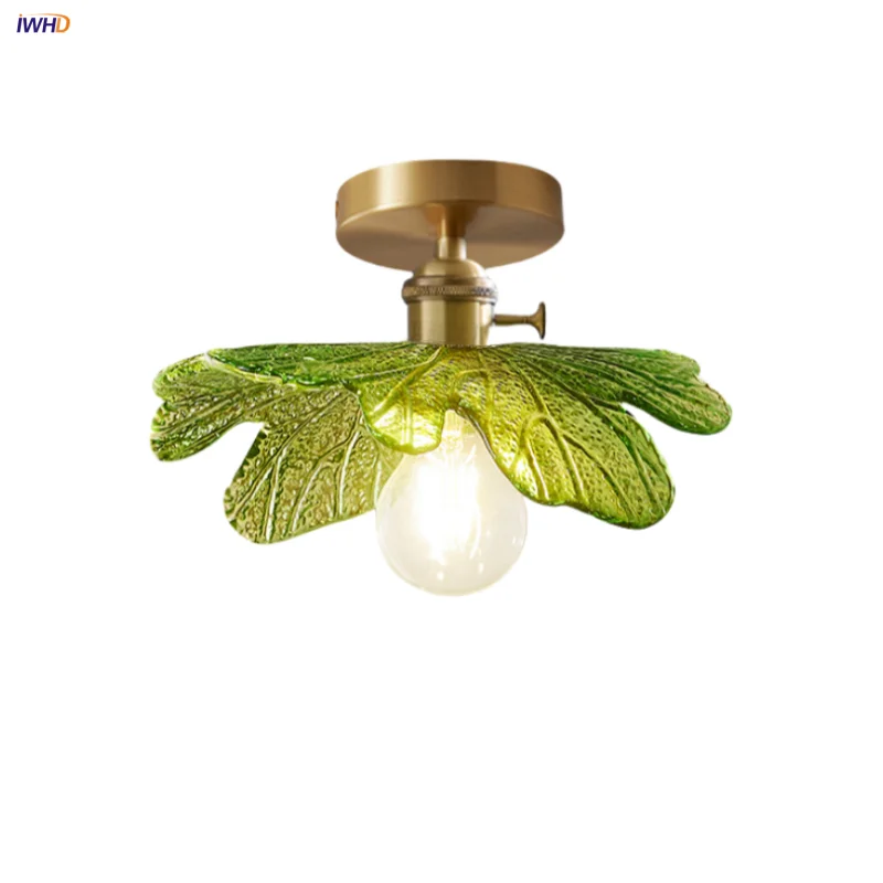DecorBites™ Green Flower Glass Copper Ceiling Light - Nordic Modern LED, Living Room Bedroom Hallway Fixtures