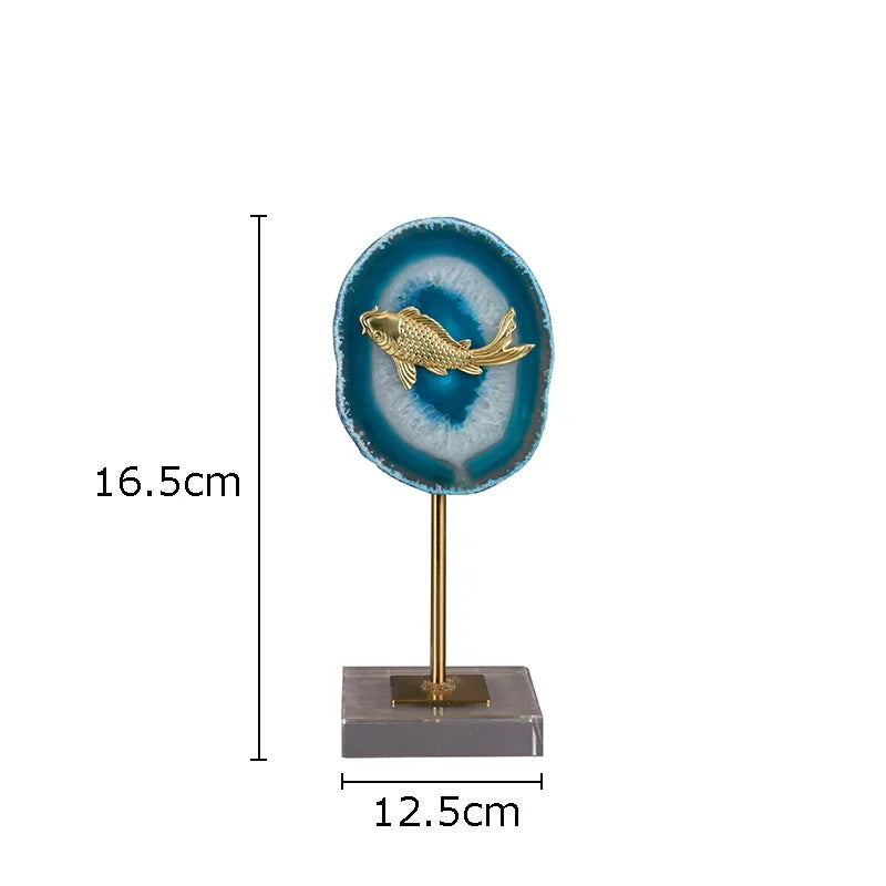 DecorBites™ Blue Agate Golden Fish Statue on Crystal Base - Modern Room Decor