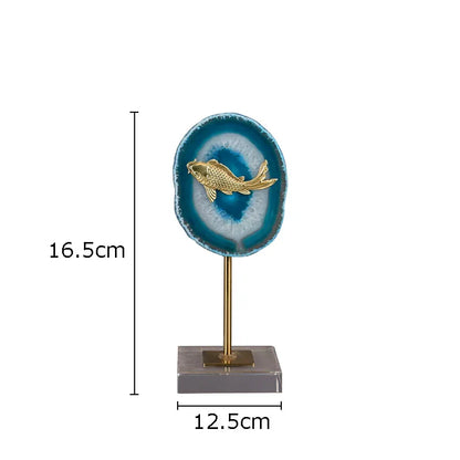 DecorBites™ Blue Agate Golden Fish Statue on Crystal Base - Modern Room Decor