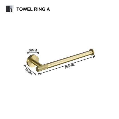 DecorBites™ Brushed Gold Brass Bathroom Accessories Set: Hand Towel Bar, Toilet Paper Holder, Robe Hook
