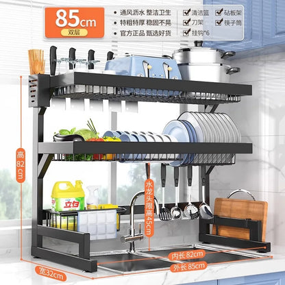 DecorBites™ Escurridor de platos y organizador de utensilios de 2 niveles para fregadero