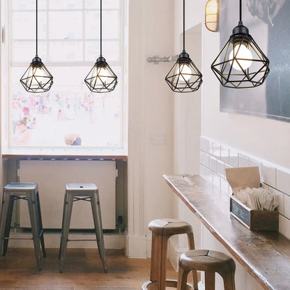 Vintage Black Metal Wire Cage Pendant Light