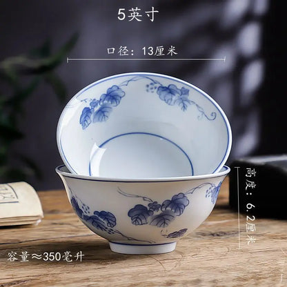 DecorBites™ Chinese Blue and White Porcelain Vegetable Plates and Rice Soup Bowls - Set of 2