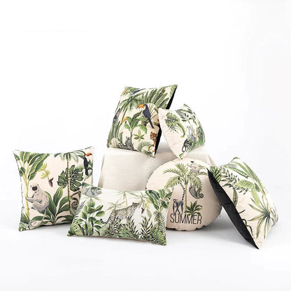DecorBites™ Jungle Cartoon Print Velvet Cushion Cover - Hawaiian Decor for Sofa