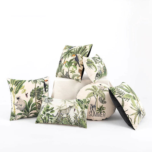 DecorBites™ Jungle Cartoon Print Velvet Cushion Cover - Hawaiian Decor for Sofa