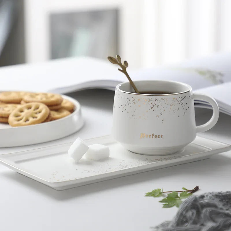 Juego de tazas de café de cerámica DecorBites™ de 250 ml con bandeja y cuchara - Tazas de porcelana de estilo europeo