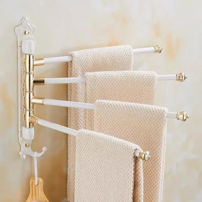 DecorBites™ Antique Carved Swivel Towel Hanger, Wall Mounted Folding Towel Bar, Bathroom Towel Holder
