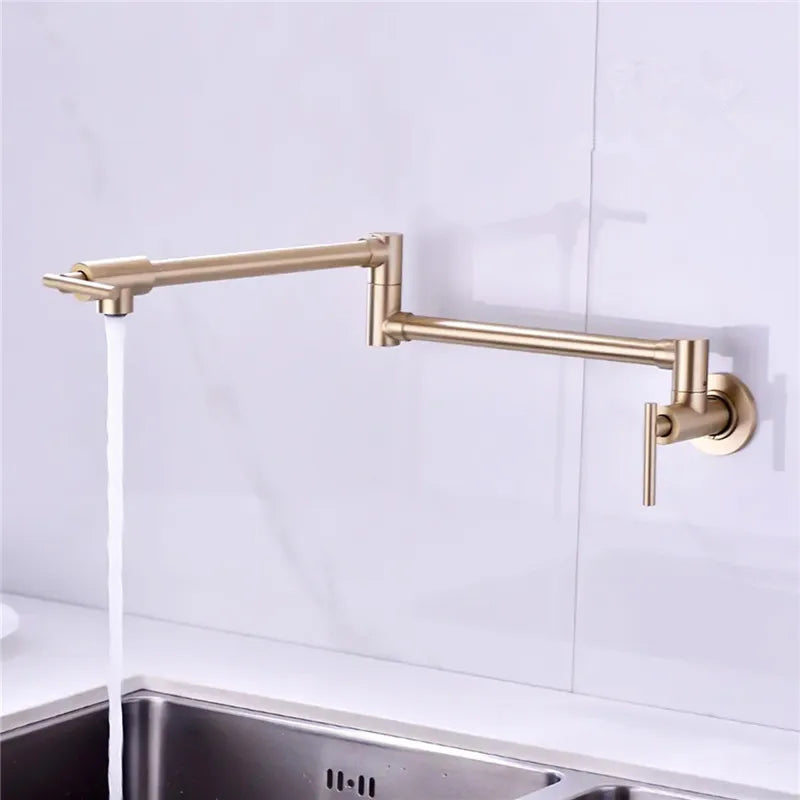 DecorBites™ Brushed Gold Kitchen Pot Filler Faucet Wall Mount Single Cold Foldable Spout
