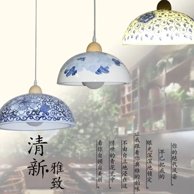 DecorBites™ Blue White Porcelain Pendant Chandelier for Hotel Store Dining Room