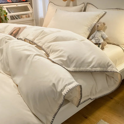 Juego de cama DecorBites™ Cozy Shell Edges: Edredón suave y sábana ajustable para otoño/invierno