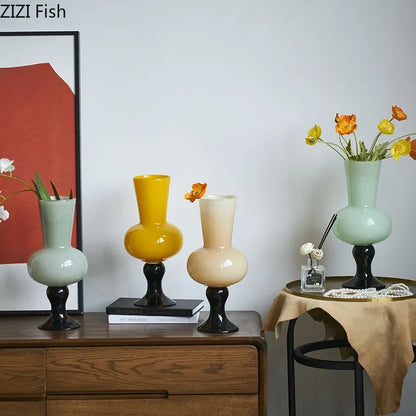 DecorBites™ Goblet Glass Vase for Desk Decoration with Artificial Flowers