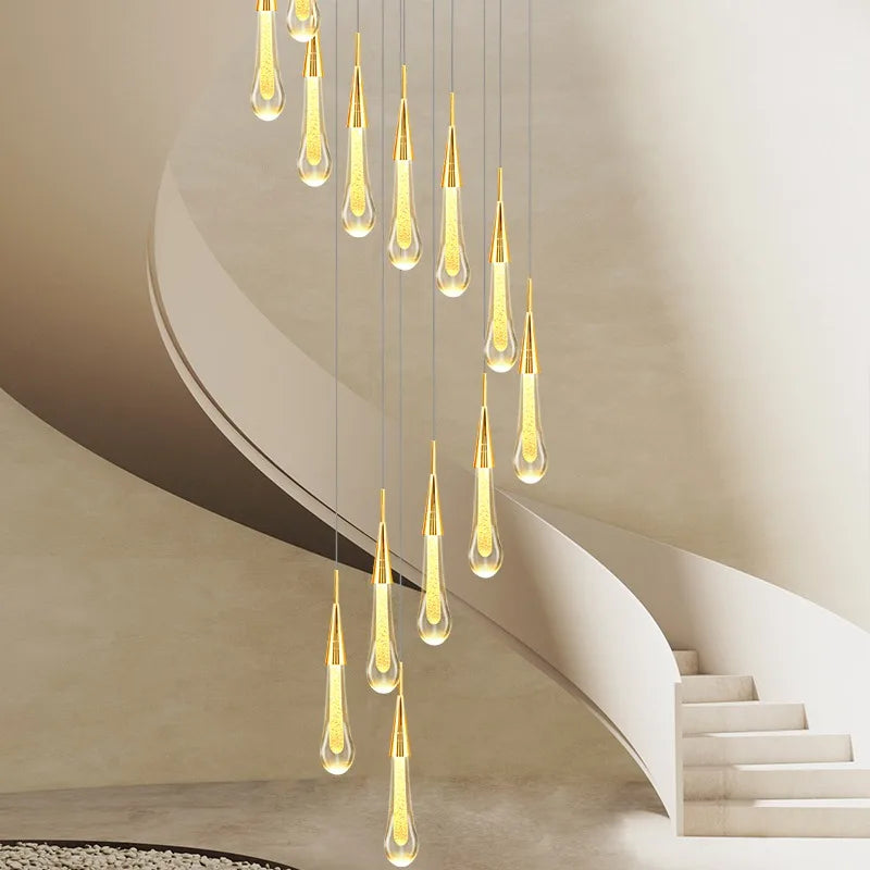 DecorBites™ Crystal Raindrop Pendant Lights - Elegant LED Foyer Chandeliers for High Ceilings