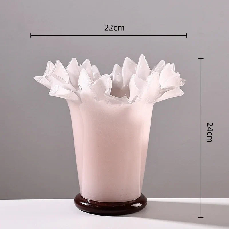 Jarrón de Vidrio Grande Decorbites™ con Borde de Hoja de Loto para Decoración del Hogar