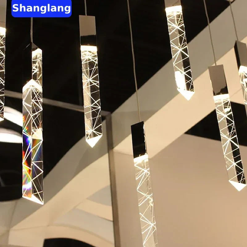 DecorBites™ Crystal Chrome LED Chandelier: Luxury Duplex Stair Loft Pendant Light for Living Room