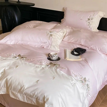 Decobites Lily of the Valley Chic Flowers Embroidery Bedding Set 1000TC Egyptian Cotton