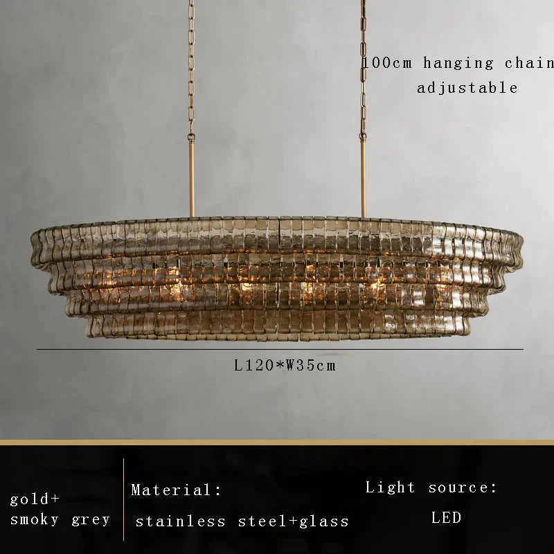 DecorBites™ Brown Glass Pendant Lights for Dining Table Chandelier, Oval Clear Round Suspension Lamp
