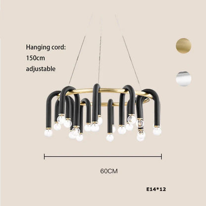 DecorBites™ Black Aluminum Tube Dimmable LED Chandelier with U-Shaped Design