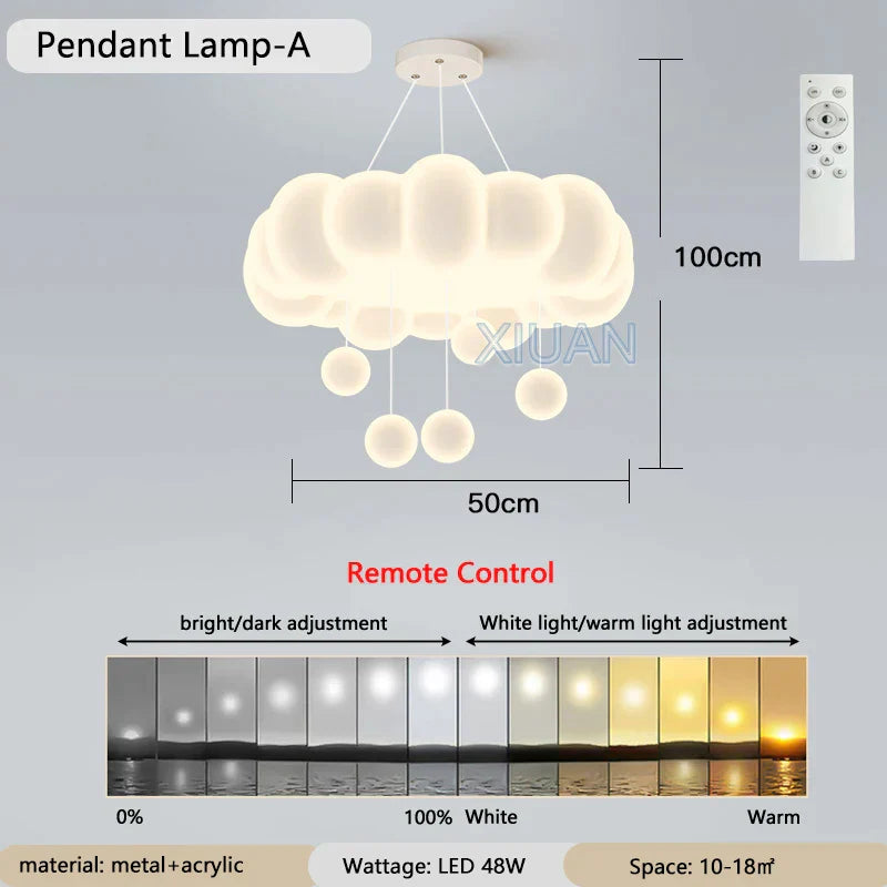 DecorBites™ Dimming Pendant Chandelier Light with PE Lampshade for Living Room Bedroom