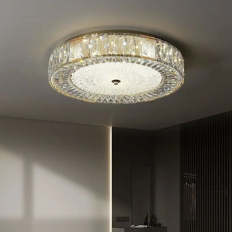 DecorBites™ Golden Crystal Ceiling Chandelier: Modern Luxury LED Light Fixture for Living Room