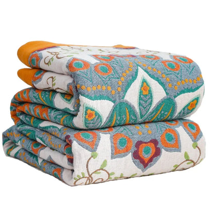 DecorBites™ Boho Mandala Cotton Summer Blanket - Double-Sided Soft Throw for Beds, Sofas