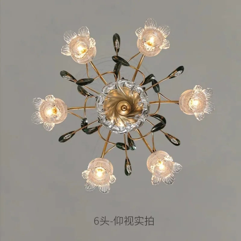 DecorBites™ Glass Flower Chandelier: Elegant Retro High-End Lobby Main Light for Home, Restaurant