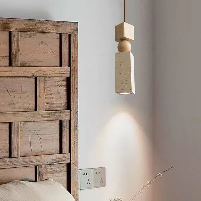 DecorBites™ LED Pendant Lamp Mid Century Modern Decor Yellow Travertine Wood Hanglamp