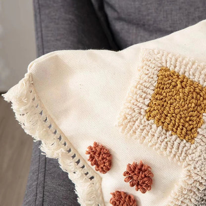 DecorBites™ Boho Ivory Brown Tufted Lace Pillow Cover 50x30/45x45cm for Living Room/Sofa