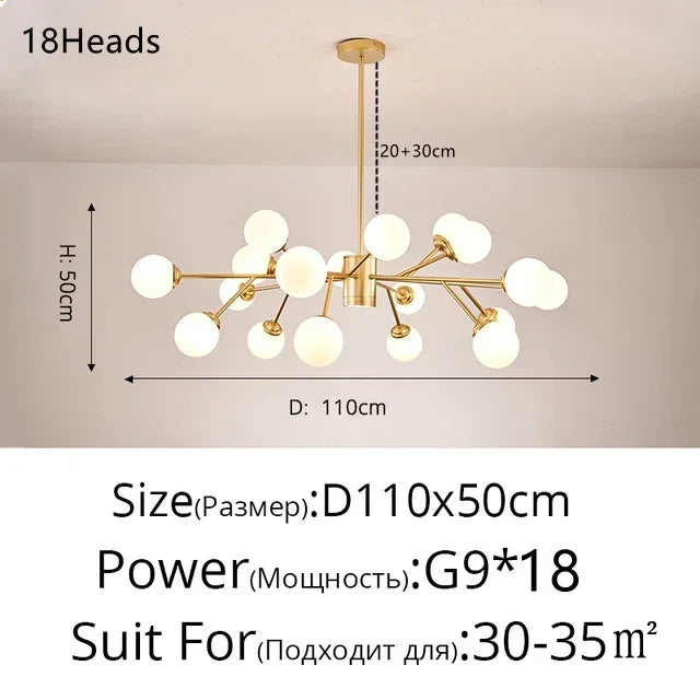 ثريا DecorBites™ الزجاجية الحديثة على شكل فرع - تصميم ماجيك بين لغرفة المعيشة