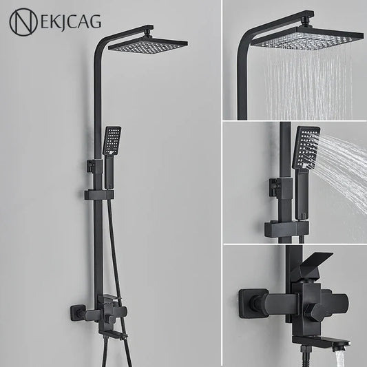 DecorBites™ Black Stainless Steel Shower Faucet Set with Waterfall Outlet - Chrome Bathtub Tap