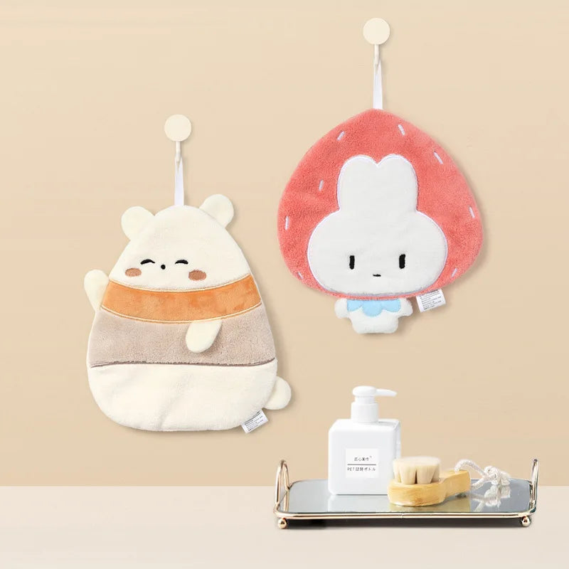 DecorBites™ Cartoon Animal Coral Fleece Hand Towel: Quick Dry for Home, Kitchen, Bathroom