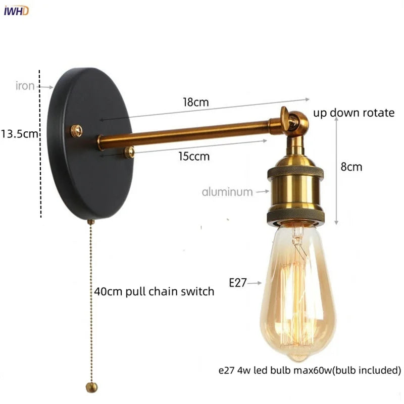 Lámpara de pared LED industrial Gold™ Decorbites para ático, escalera, bar de café, dormitorio