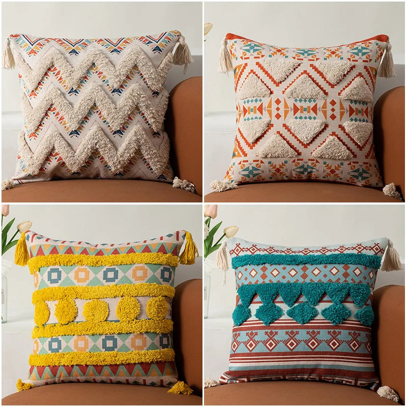 DecorBites™ Boho Fringe Pillow Covers 45x45 - Luxury Decorative Cushions for Sofa and Bed