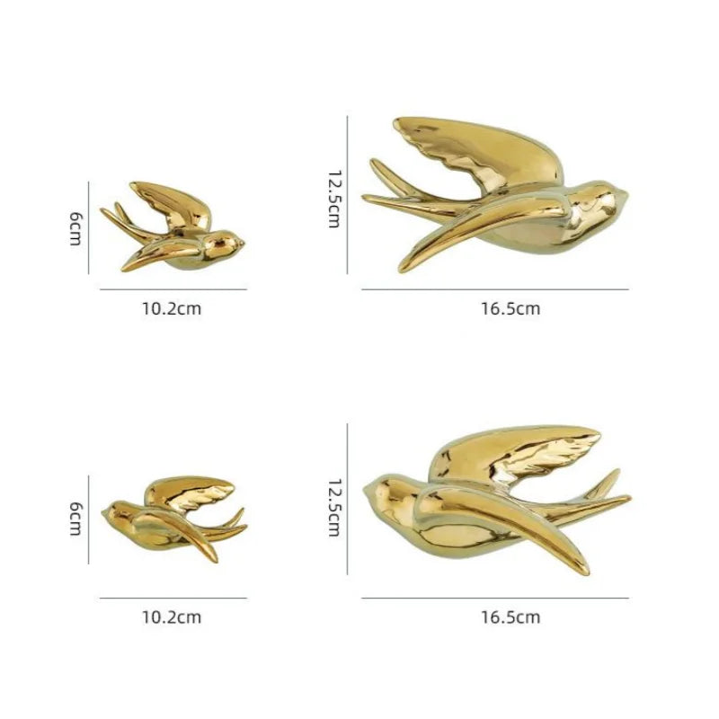 DecorBites™ Golden Bird Swallow Sculpture Wall Decor Three-dimensional Handicrafts