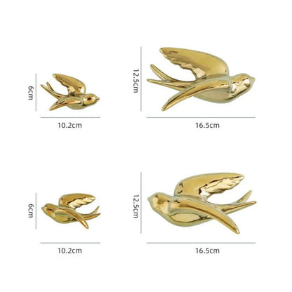 DecorBites™ Golden Bird Swallow Sculpture Wall Decor Three-dimensional Handicrafts
