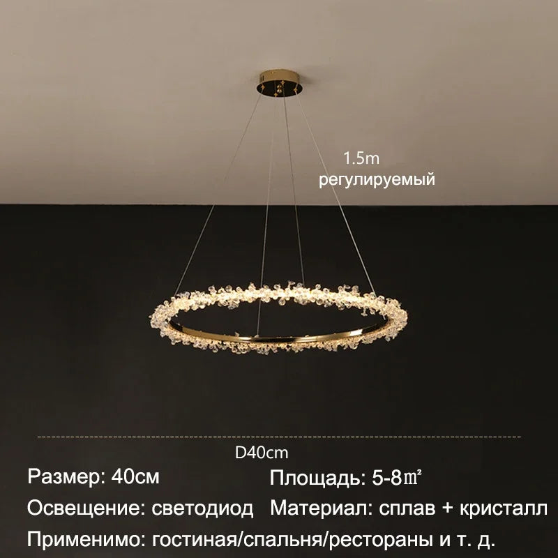 Decorbites™ Lámpara de Araña Redonda LED de Cristal Dorado para Iluminación de Lujo en Interiores