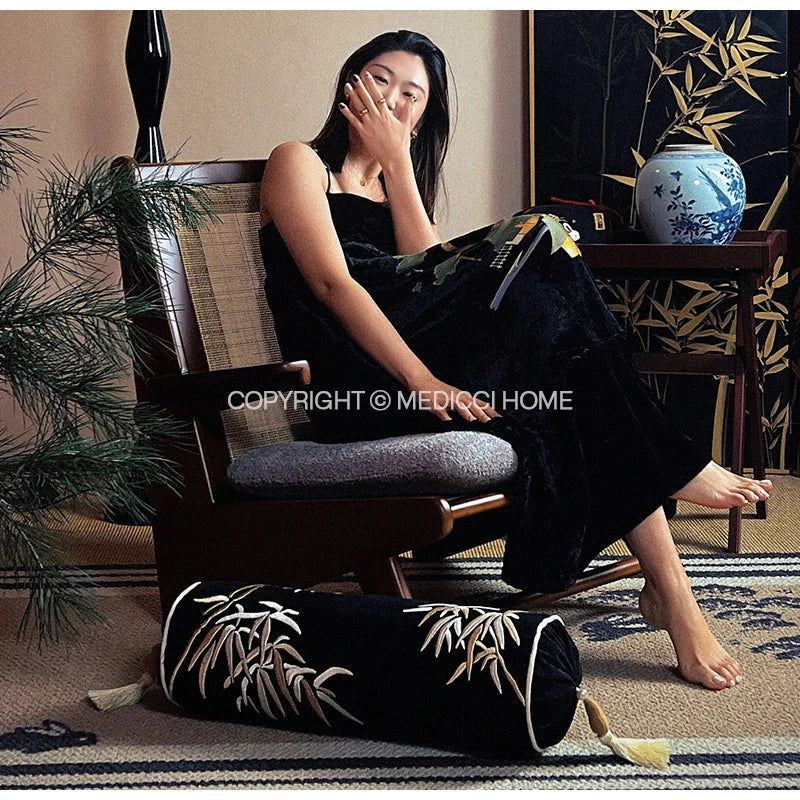 DecorBites™ Bamboo Leaves Embroidery Bolster Pillow Covers - 18x55cm