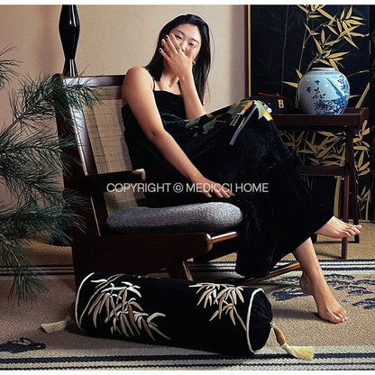 DecorBites™ Bamboo Leaves Embroidery Bolster Pillow Covers - 18x55cm