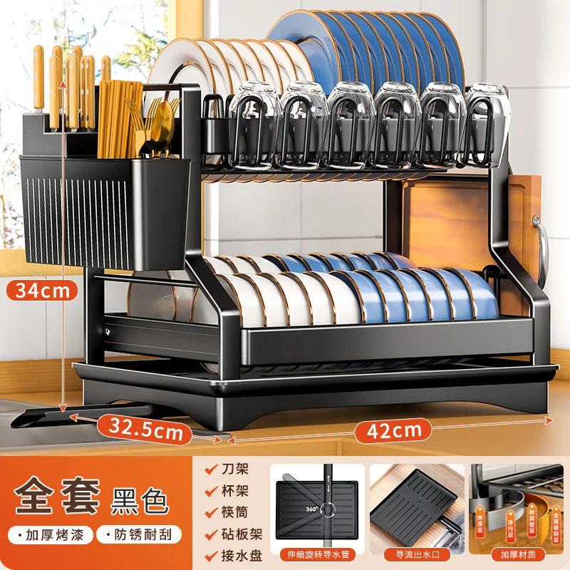 DecorBites™ Kitchen Dish Drainer & Storage Rack - Countertop Organizer for Dinnerware