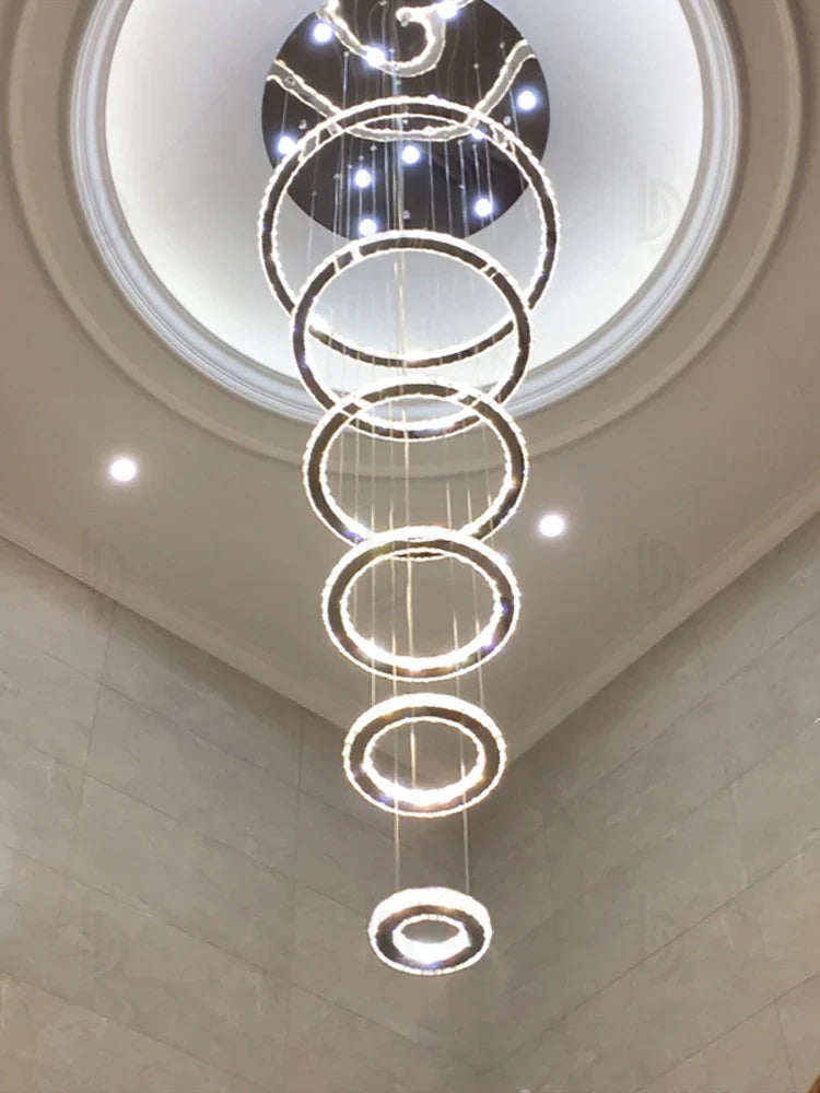 DecorBites™ Crystal Rings Chandelier: Modern Luxury Staircase Lighting Fixture