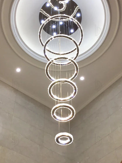 DecorBites™ Crystal Rings Chandelier: Modern Luxury Staircase Lighting Fixture