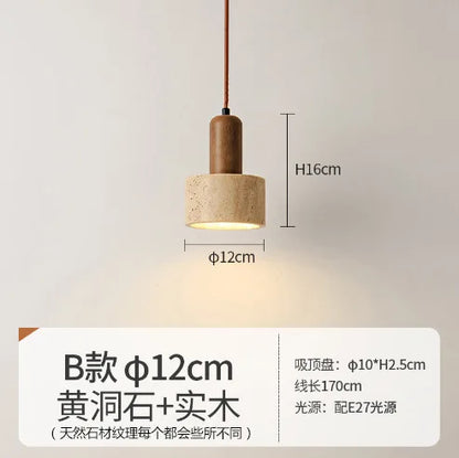 DecorBites™ Japanese Wooden Stone Chandelier Pendant Light, Wabi-Sabi Style Yellow Cavity-Stone Lamp