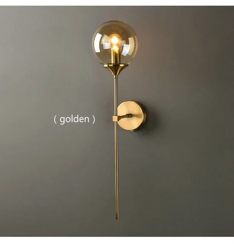 DecorBites™ Golden Round Glass Wall Sconce: Modern Nordic Lighting Fixture for Home Decor