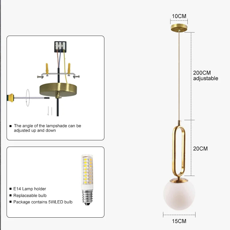 DecorBites™ Glass Ball Pendant Lights Dining Decor Chandeliers Kitchen Hanging Lamp Fixture
