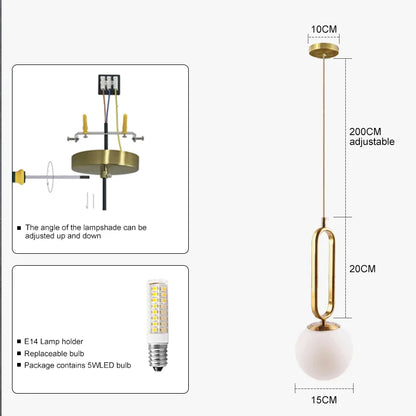 DecorBites™ Glass Ball Pendant Lights Dining Decor Chandeliers Kitchen Hanging Lamp Fixture