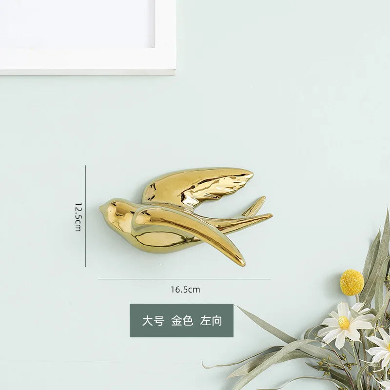 DecorBites™ Golden Bird Swallow Sculpture Wall Decor Three-dimensional Handicrafts