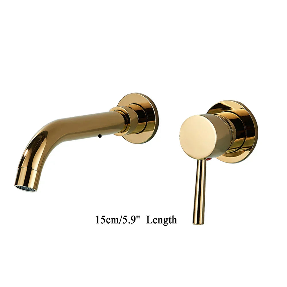 Grifo de baño de latón dorado Decorbites™ con manija de palanca moderna, montaje en pared para fregadero