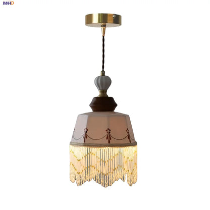 DecorBites™ Brown Wood Ceramic Tassel LED Pendant Lights for Modern Interior Lighting