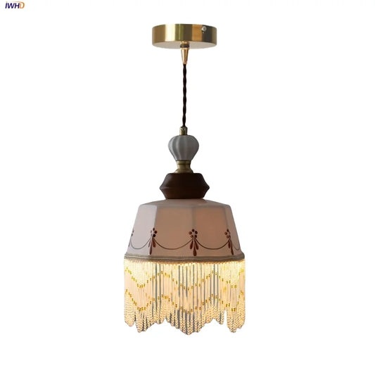 DecorBites™ Brown Wood Ceramic Tassel LED Pendant Lights for Modern Interior Lighting