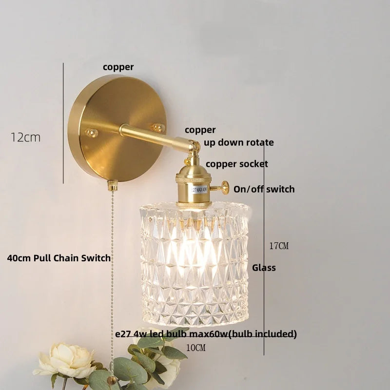 DecorBites™ Brass LED Wall Sconce with Pull Chain Switch, Nordic Design