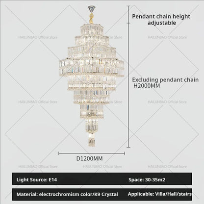 Lámpara de araña de cristal DecorBites™ para salón en villa dúplex europea con vestíbulo de lujo posmoderno